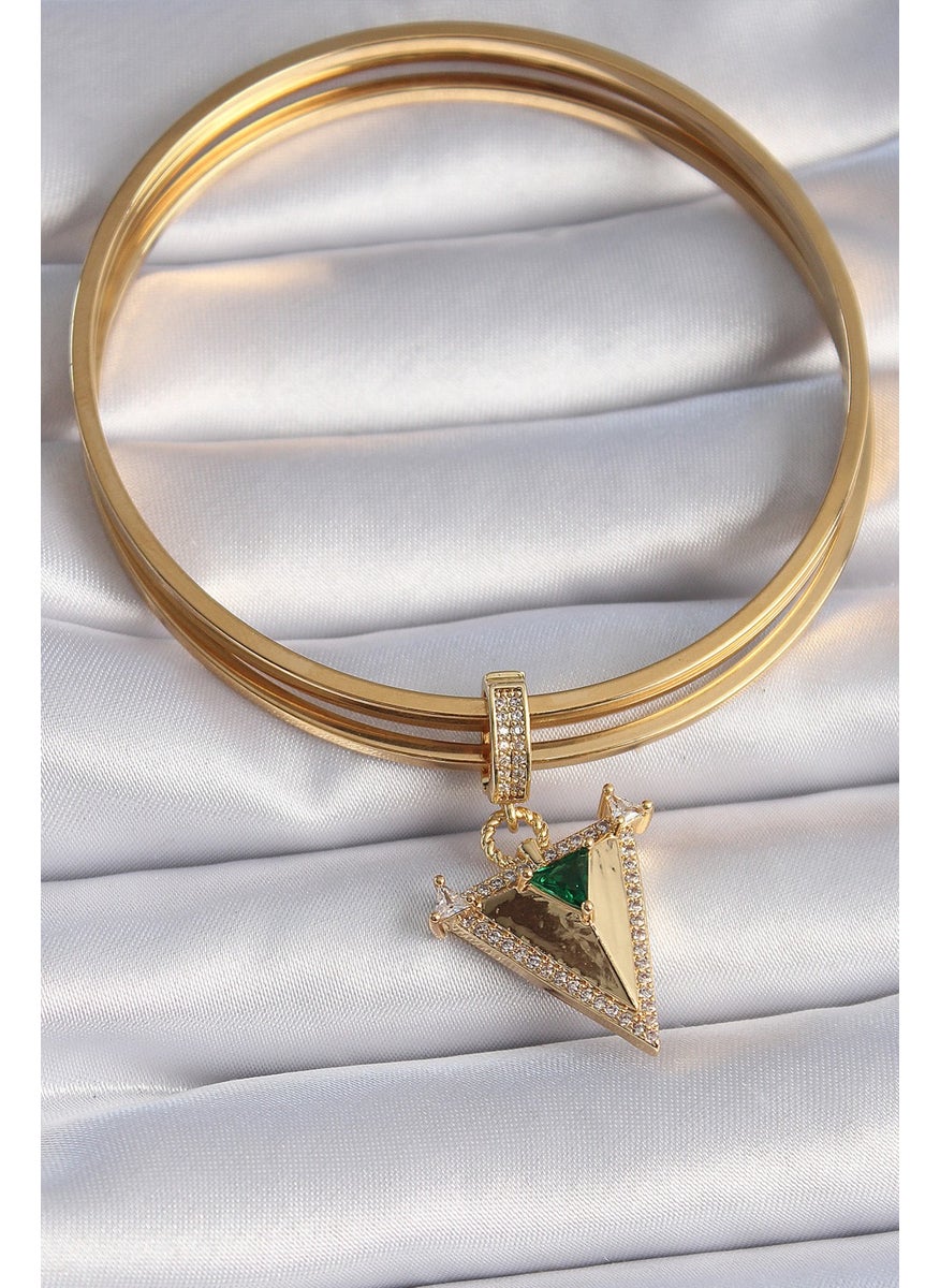 BYR - Brass Gold Color Zircon Stone 3D Triangle Model Ajda Charm [ tek] - Image 1