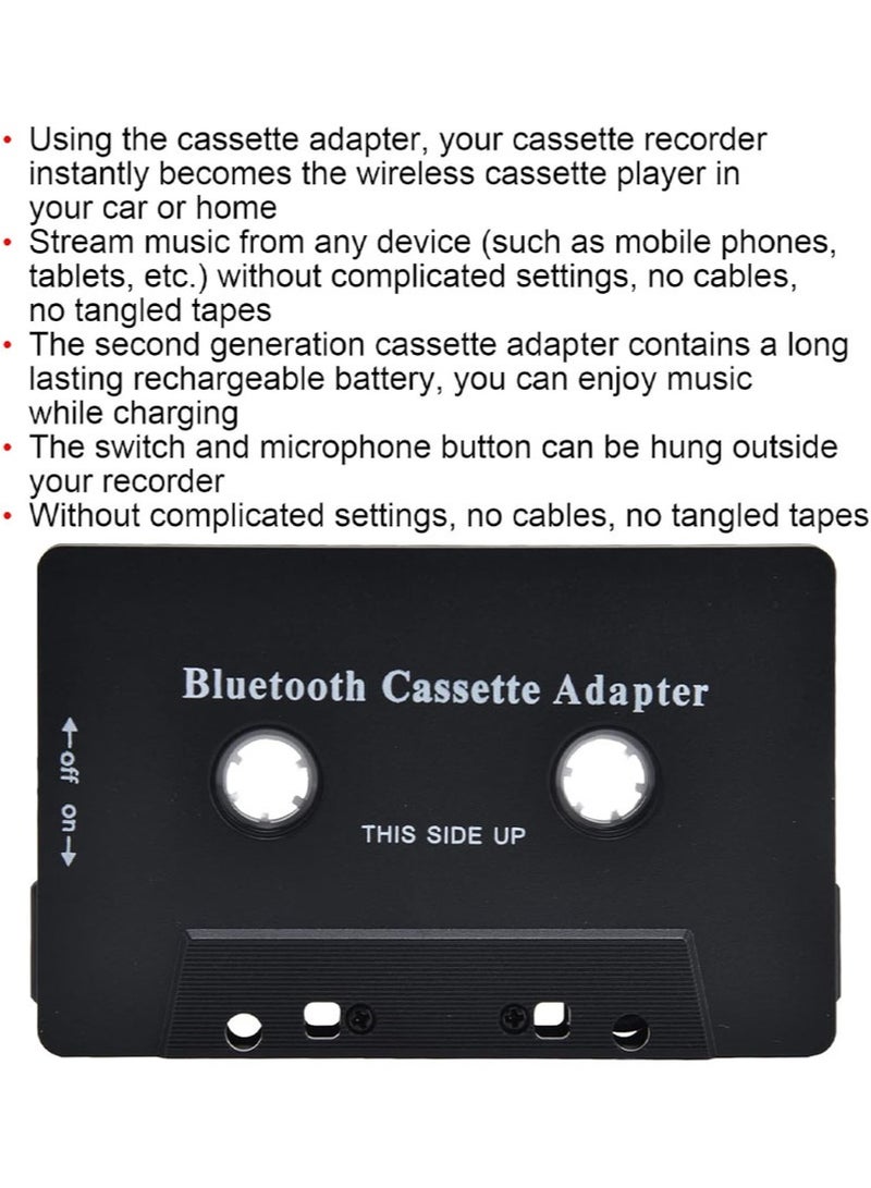 ايكانبو جهاز استقبال كاسيت بلوتوث للسيارة مع صوت ستيريو، محول كاسيت بلوتوث 5.0 مساعد، محول شحن USB، محول كاسيت للرد على الهاتف في السيارة أو المنزل (أسود) - Image 5
