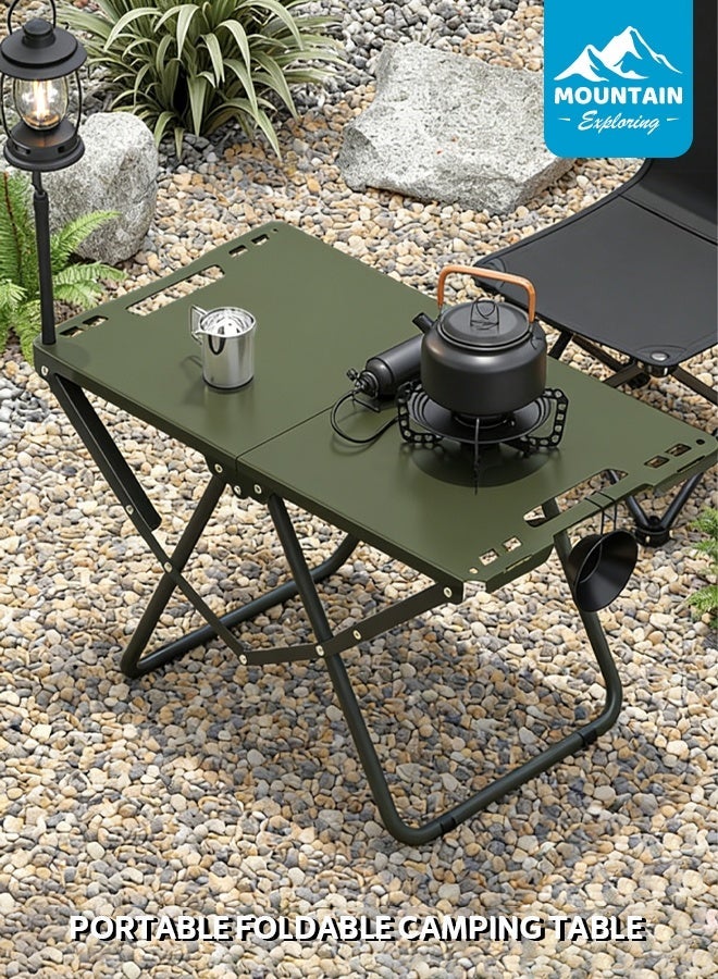 استكشاف الجبال طاولة تخييم قابلة للطي ومحمولة، طاولة سفر مع حامل مصباح مجاني، تتحمل حتى 60 كجم، مثالية للنزهات، الشرفة، والتخييم في الهواء الطلق - Image 1