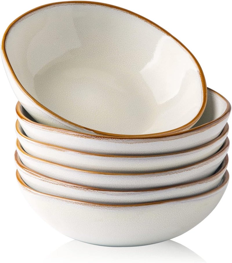 AmorArc Ceramic Cereal Bowls Set of 6, 24 oz Handmade Stoneware Bowls Set for Cereal Soup Salad Bread, Stylish Kitchen Bowls for Meal, Dishwasher & Microwave Safe, Reactive-Pearl White - Image 1