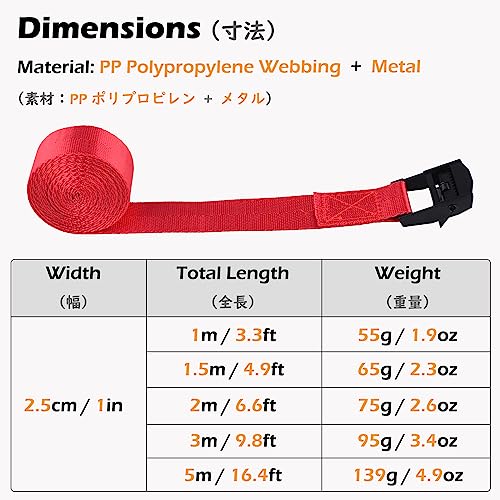 TRIWONDER Cinch Tie Down Strap Lashing Straps Heavy Duty Nylon Straps with Cam Buckles for Cargo, Trucks, Boat, Motorcycle,SUP, Kayak, Canoe, Trailer (2m, Red - 4 Pack) - Image 2