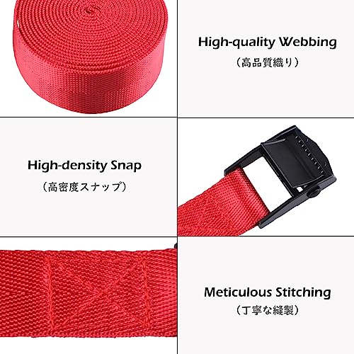 TRIWONDER Cinch Tie Down Strap Lashing Straps Heavy Duty Nylon Straps with Cam Buckles for Cargo, Trucks, Boat, Motorcycle,SUP, Kayak, Canoe, Trailer (2m, Red - 4 Pack) - Image 3