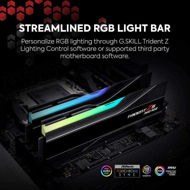 G.Skill G.SKILL Trident Z5 Neo RGB Series (AMD Expo) DDR5 RAM 32GB (2x16GB) 6000MT/s CL30-38-38-96 1.35V Desktop Computer Memory UDIMM - Matte Black (F5-6000J3038F16GX2-TZ5NR) - Image 3