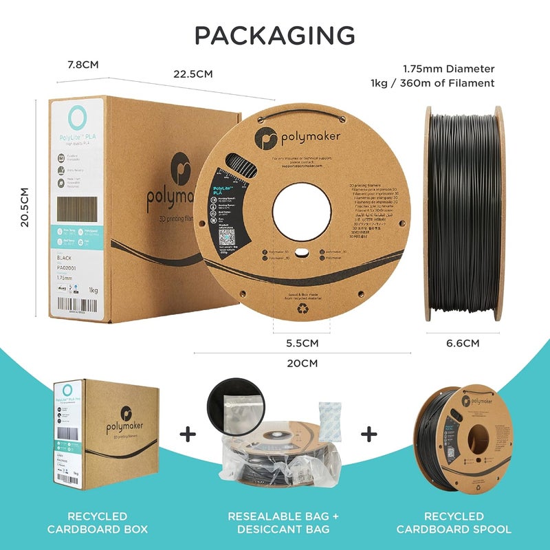 polymaker خيوط PLA لامعة 1.75 مم، أسود مجرة، 1 كجم - خيوط متلألئة، دقة أبعاد +/- 0.03 مم (تتطلب فوهة 0.6 مم) - Image 5