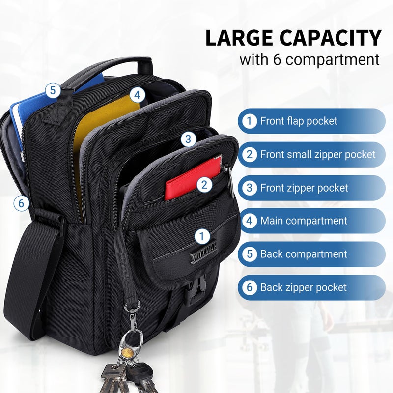 WITZMAN Crossbody Bags for Men Travel Shoulder Bag Lightweight Man Purse Small Casual Messenger Bag for Work Travelingï¼ˆB699 Blackï¼‰ - Image 3