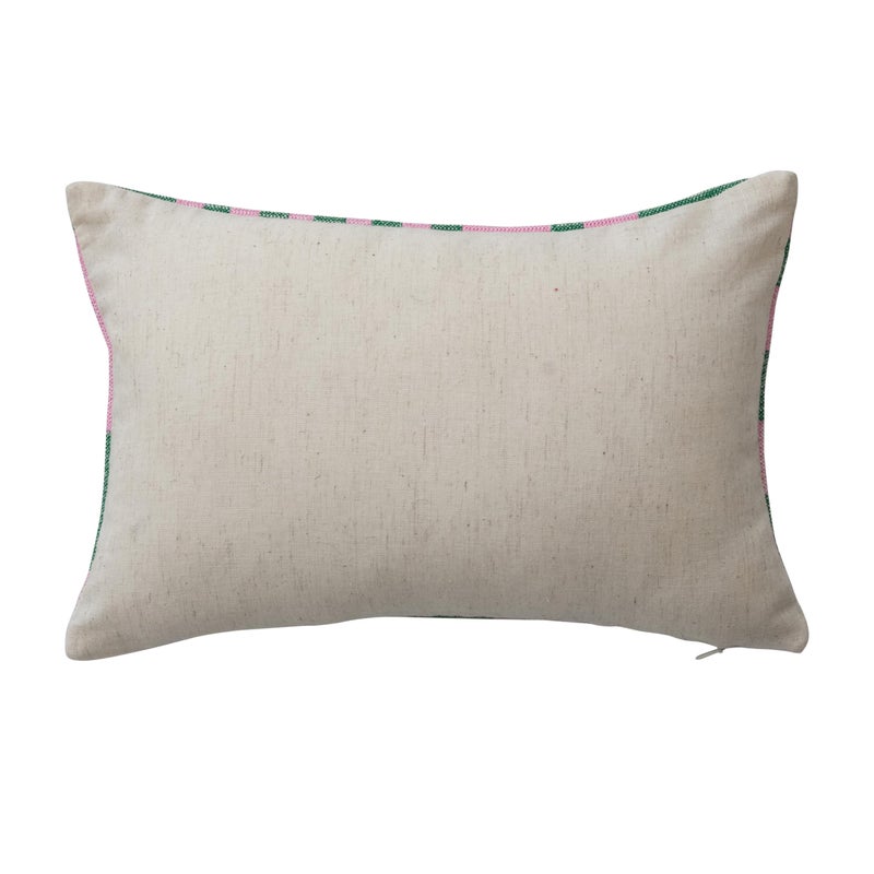 Creative Co-Op Cotton Velvet Embroidered Lumbar Pillow with Check Pattern I'm Not Bossy..., Pink and Green - Image 3