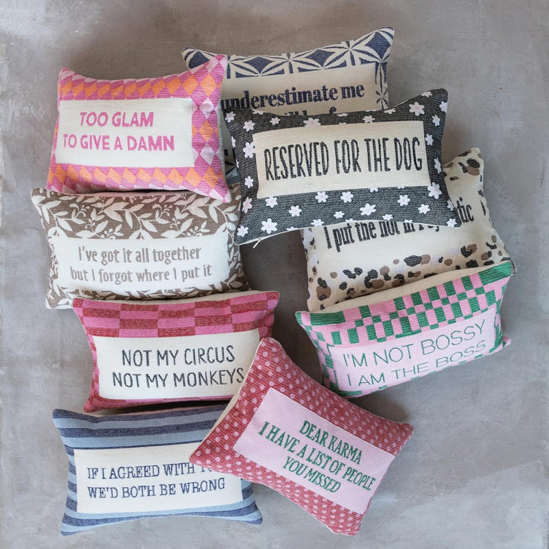Creative Co-Op Cotton Velvet Embroidered Lumbar Pillow with Check Pattern I'm Not Bossy..., Pink and Green - Image 4