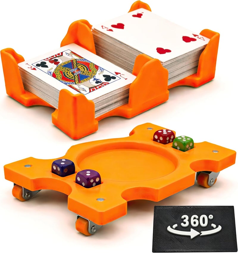 USHIGOO Card Holder-Revolving Card Game Holder Playing Cards Tray Rotating 360° Organizes Multiple Decks for Canasta, Poker and More | Lightweight, Durable with Smooth Rotation (4Deck-Orange) - Image 1