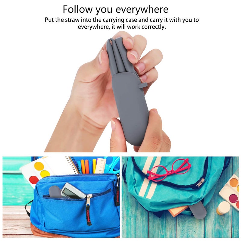 Sunseeke Silicone Straws Reusable - Odorless, 12 Standard Drinking Straws, 4 Carry Pouch, 2 Cleaning Brushes, Certificated Food Grade Platinum Silicone - 8 1/2" Long - Image 2