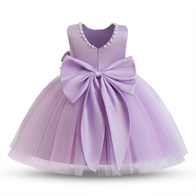 NNJXD Baby Girl Birthday Party Tutu Gown Bowknot Toddler Girls Pageant Princess Tulle Wedding Gown 2075 Purple 2-3 Years - Image 1