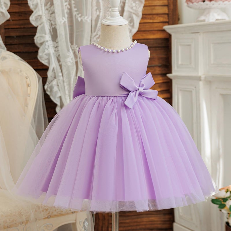NNJXD Baby Girl Birthday Party Tutu Gown Bowknot Toddler Girls Pageant Princess Tulle Wedding Gown 2075 Purple 2-3 Years - Image 2
