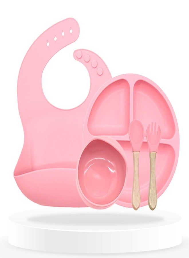 Bembika Baby Feeding Essential Baby Dinner Set Silicone Tableware Set for Baby Infant Training Eating Utensils - (Pack of 5)(Pink) - Image 1