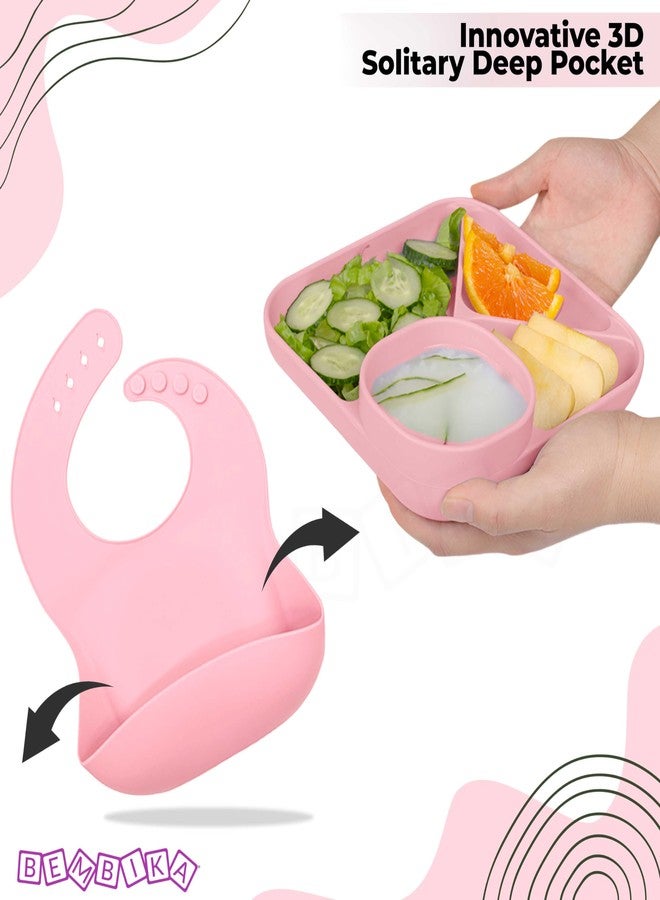 Bembika Baby Feeding Essential Baby Dinner Set Silicone Tableware Set for Baby Infant Training Eating Utensils - (Pack of 5)(Pink) - Image 5