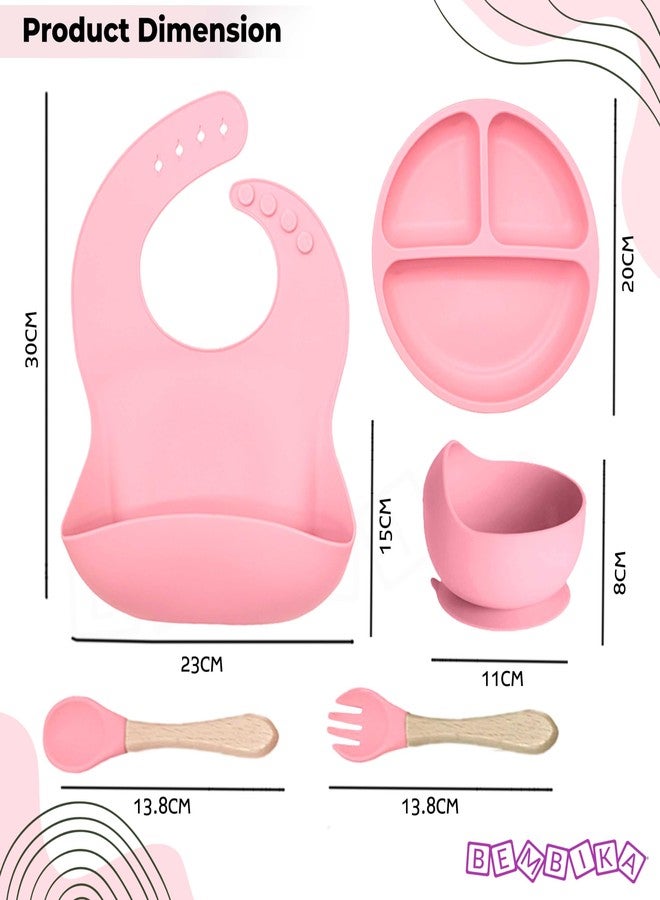 Bembika Baby Feeding Essential Baby Dinner Set Silicone Tableware Set for Baby Infant Training Eating Utensils - (Pack of 5)(Pink) - Image 3