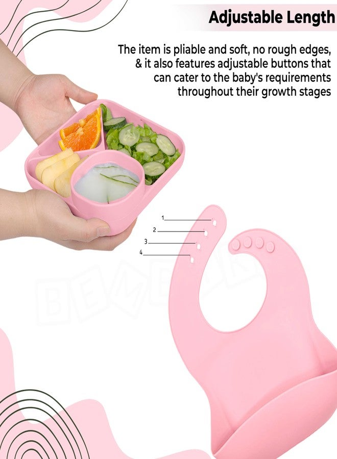 Bembika Baby Feeding Essential Baby Dinner Set Silicone Tableware Set for Baby Infant Training Eating Utensils - (Pack of 5)(Pink) - Image 4