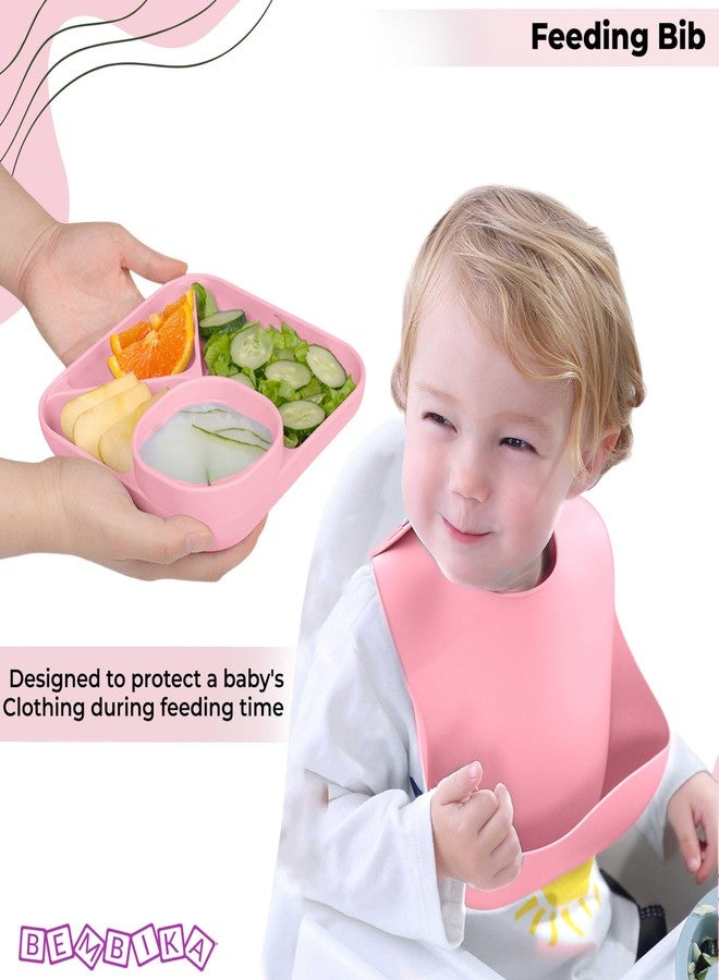 Bembika Baby Feeding Essential Baby Dinner Set Silicone Tableware Set for Baby Infant Training Eating Utensils - (Pack of 5)(Pink) - Image 2