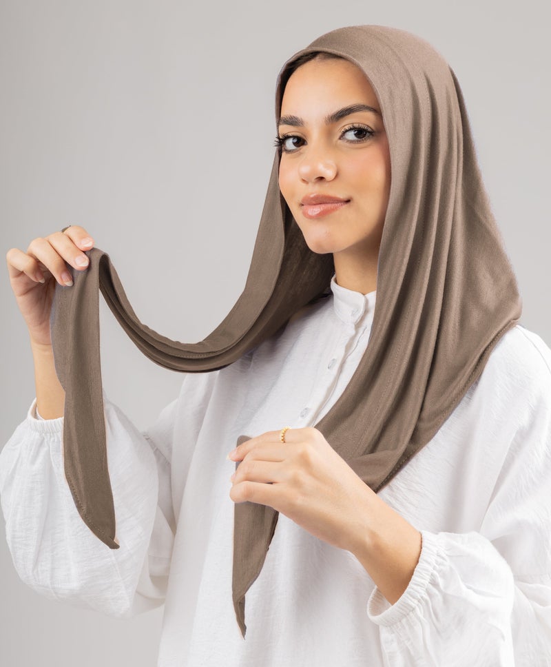 طرحة شال قطن ليكرا أنيقة — بني سماوي