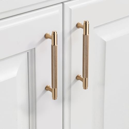 9BUILD 10 Pack Knurled Cabinet Pulls 5 Inch Champagne Bronze Kitchen Cabinet Handles Cabinet Hardware Kitchen Handles for Cabinets Brass Drawer Pulls T Bar Drawer Handle - Image 1