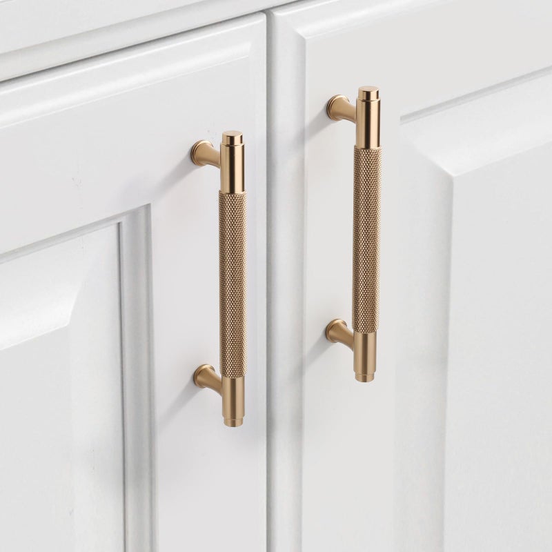 9BUILD 10 Pack Knurled Cabinet Pulls 5 Inch Champagne Bronze Kitchen Cabinet Handles Cabinet Hardware Kitchen Handles for Cabinets Brass Drawer Pulls T Bar Drawer Handle - Image 2