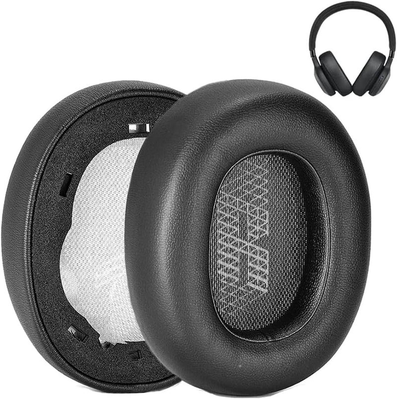 Enegg Replacement E65 Earpads for JBL E65BTNC/ Live 650 (650NC 650BTNC)/Live 660 (660NC 660BTNC)/Duet NC Headphone, A Pair of Protein Leather & Memory Foam Earmuff Cushion Ear Cup Cover Repair Parts, Black - Image 1
