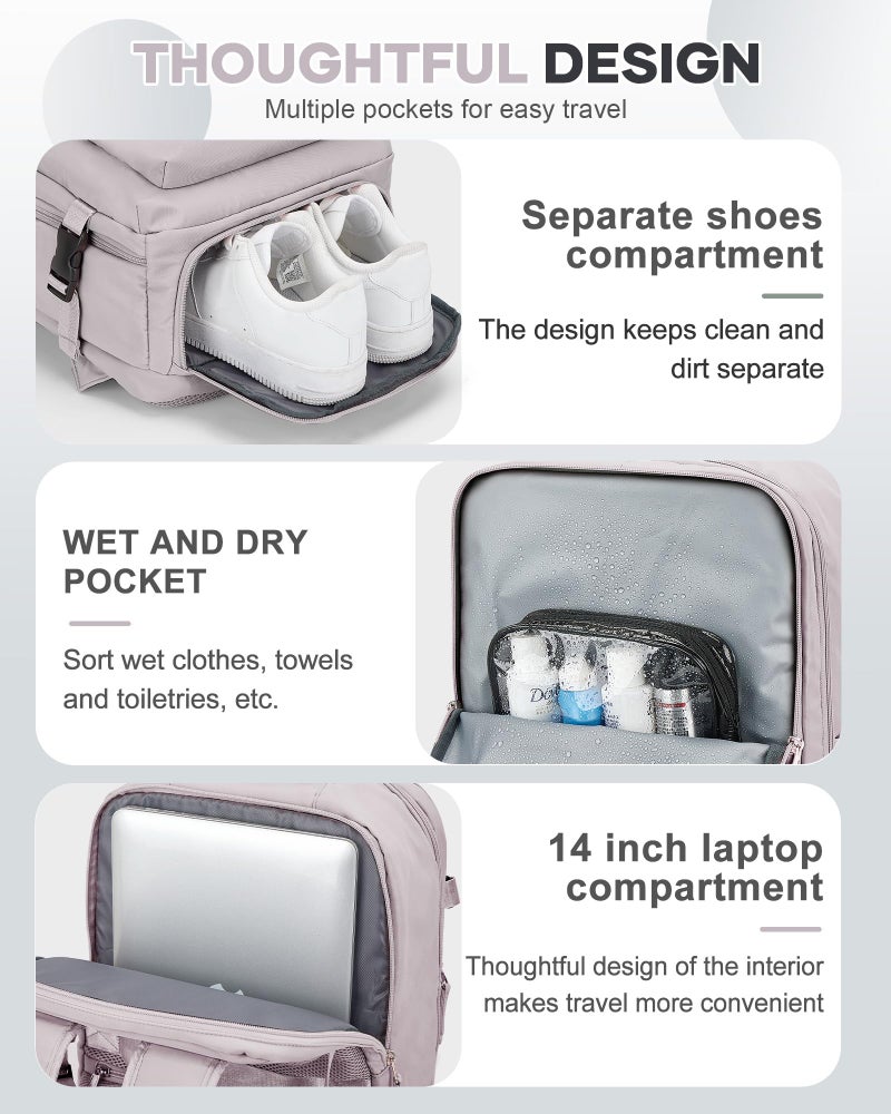 VECAVE Carry On Backpack for Women,Large Travel Backpack Flight Approved,Waterproof 14 Inch Laptop Backpack Business Work Backpacks Men Mochila De Viaje LotusPink - Image 5