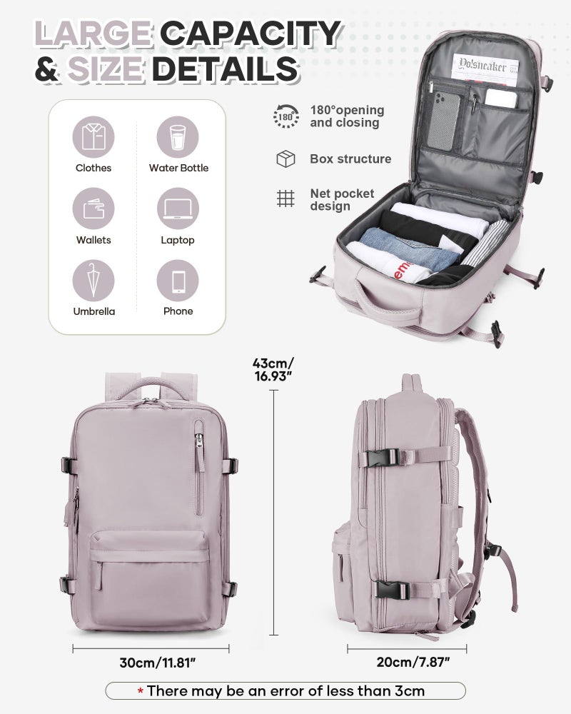 VECAVE Carry On Backpack for Women,Large Travel Backpack Flight Approved,Waterproof 14 Inch Laptop Backpack Business Work Backpacks Men Mochila De Viaje LotusPink - Image 3