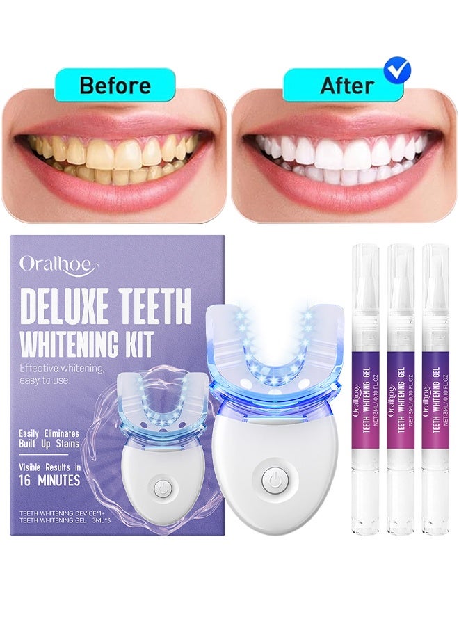 ORALHOE Deluxe Teeth Whitening Kit, Wireless Teeth Whitening Kit, Professional Whitening Gel Pens Strips Dental Kit, With 32X Dual LED Natural Whitening Lights Accelerator, Include 3 Teeth Whitening Gel Pens, Dental-Grade Whitening At Home - Image 1