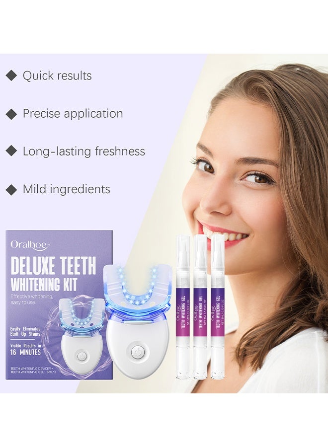 ORALHOE Deluxe Teeth Whitening Kit, Wireless Teeth Whitening Kit, Professional Whitening Gel Pens Strips Dental Kit, With 32X Dual LED Natural Whitening Lights Accelerator, Include 3 Teeth Whitening Gel Pens, Dental-Grade Whitening At Home - Image 2