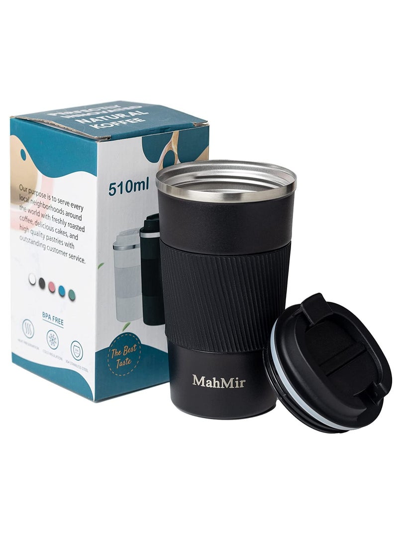 MahMir Tumbler Stainless Steel Vacuum Insulated Travel Mug Water Coffee Cup for Home Office Outdoor Works Great for Ice Drinks and Hot Beverage 510ml Black  - Image 2