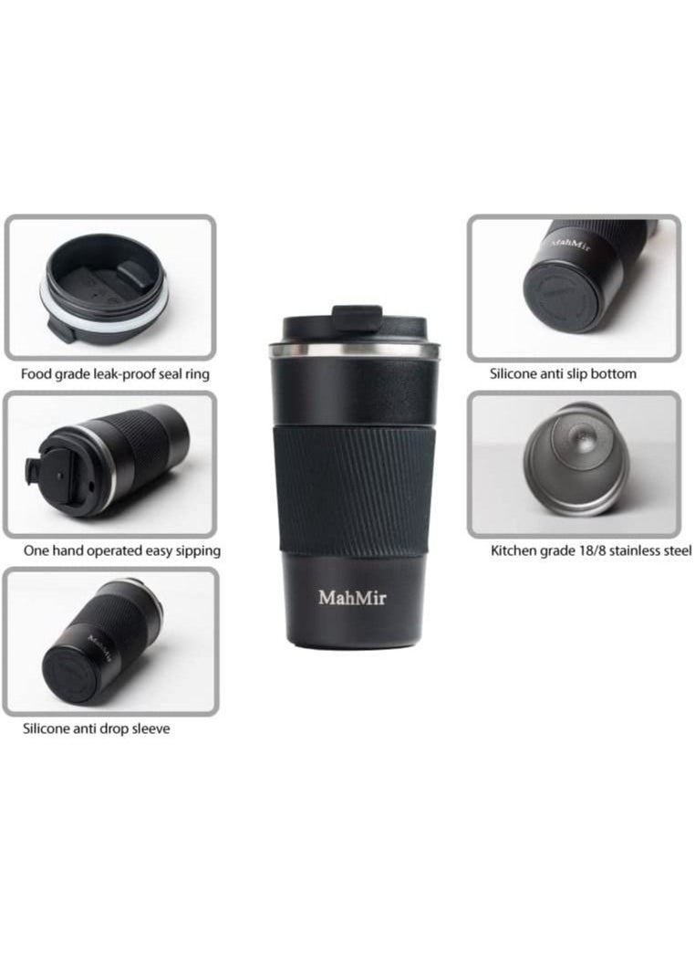 MahMir Tumbler Stainless Steel Vacuum Insulated Travel Mug Water Coffee Cup for Home Office Outdoor Works Great for Ice Drinks and Hot Beverage 510ml Black  - Image 4