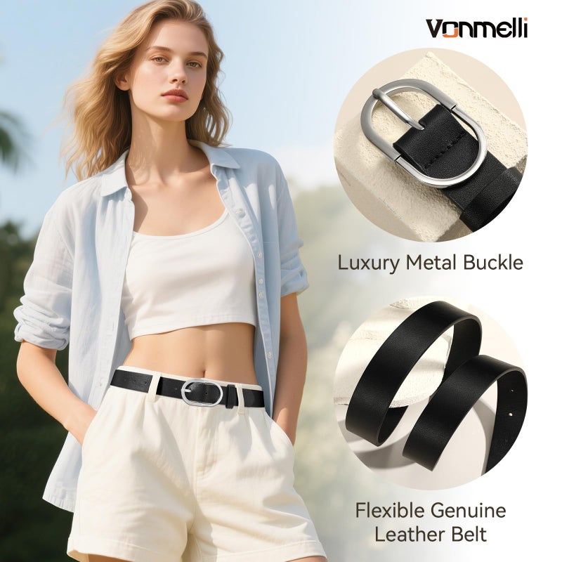 VONMELLI 3 Pack Women's Belts for Jeans Pants Fashion Silver Buckle Ladies Dress Belt Black Brown Beige M - Image 4