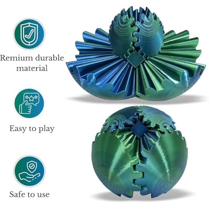 RAYYAN Gear Ball - 3D Printed Gear Ball Spin Ball or Cube Fidget Toy, Gear Sphere,Gear Ball Fidget Toy, Stress Ball,Gear Toy for Stress and Anxiety Relaxing (Green) - Image 5