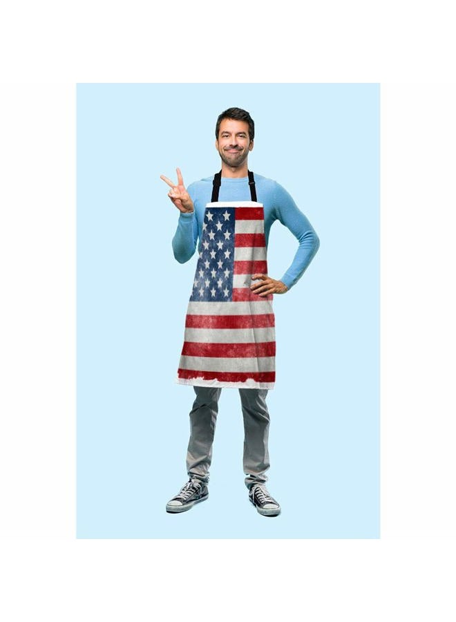 Beabes Grungy US Flag Chef Apron 27 X 31 Inch Vintage American Flag Red Stripes Ancient Country Flag Durable Non-Pilling Bib Apron For BBQ Grilling Gardening With Adjustable Neck Strap - Image 3