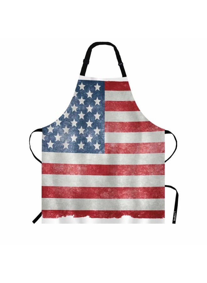 Beabes Grungy US Flag Chef Apron 27 X 31 Inch Vintage American Flag Red Stripes Ancient Country Flag Durable Non-Pilling Bib Apron For BBQ Grilling Gardening With Adjustable Neck Strap - Image 1