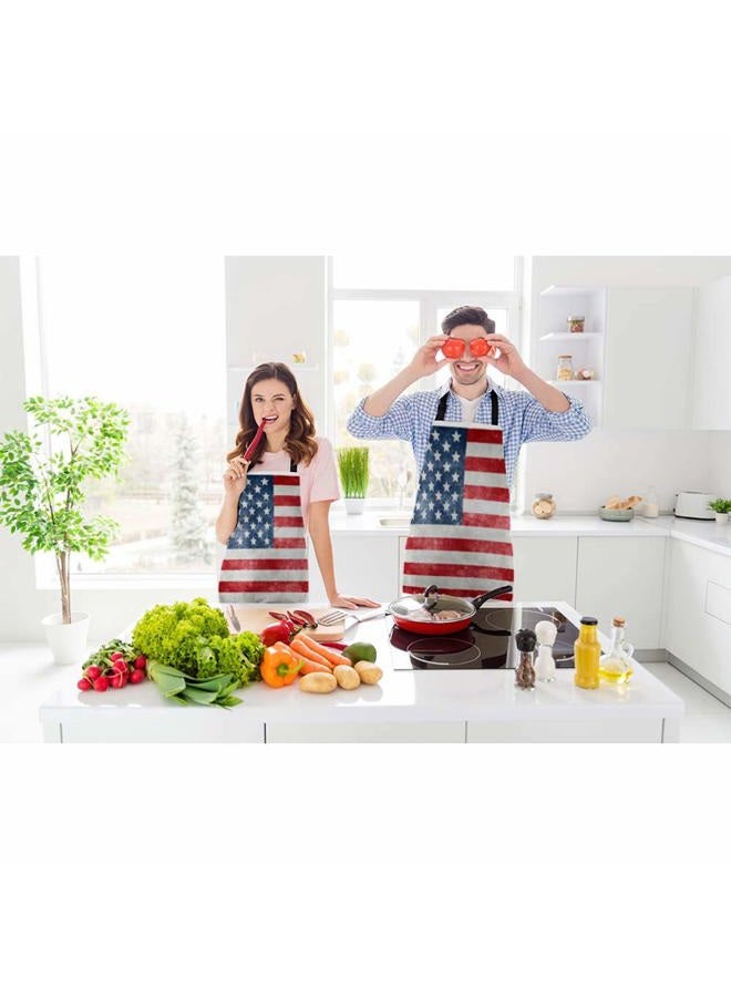 Beabes Grungy US Flag Chef Apron 27 X 31 Inch Vintage American Flag Red Stripes Ancient Country Flag Durable Non-Pilling Bib Apron For BBQ Grilling Gardening With Adjustable Neck Strap - Image 2