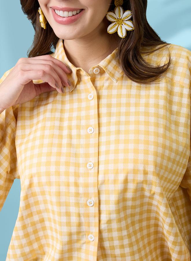 Globus Yellow Gingham Checked Boxy Shirt - Image 4