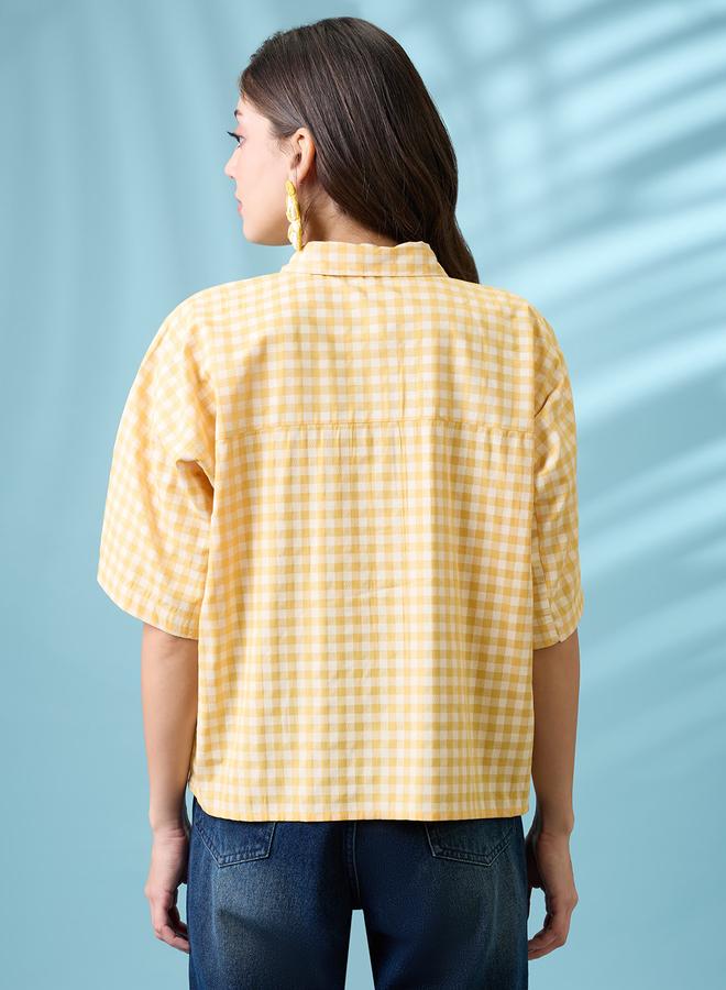 Globus Yellow Gingham Checked Boxy Shirt - Image 3