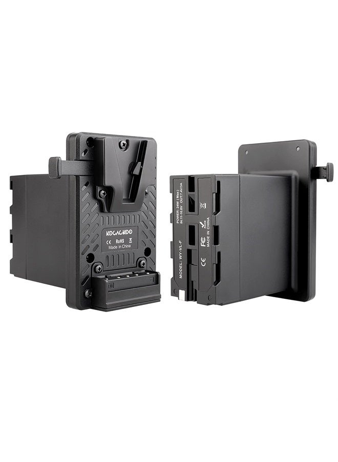 KOCACKOO fully decoded V-mount battery to NP-F series Dummy Battery Conversion Adapter Plate. Used to provide longer power supply for Sony L-series/NP-F camcorders or other devices by V-mount battery.