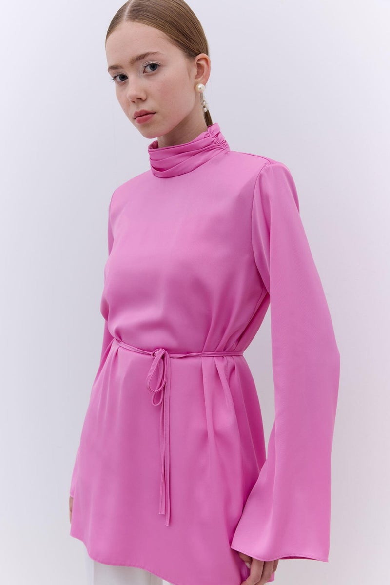 Manuka Satin Wide Sleeve Tunic Pink  - Image 1