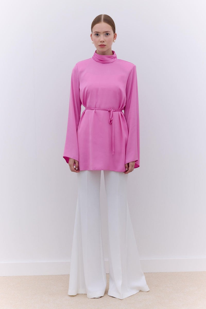 Manuka Satin Wide Sleeve Tunic Pink  - Image 2
