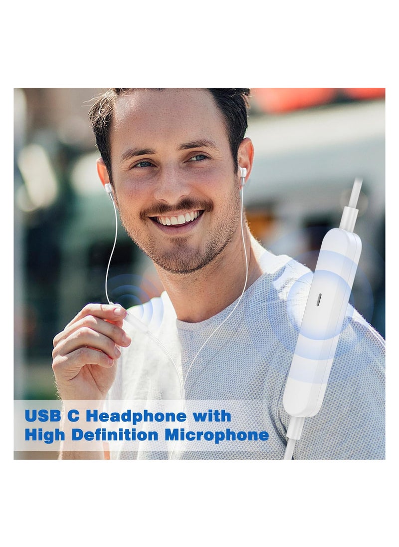 Captaintech - USB-C Wired Headphones for Galaxy S24/S23 Ultra, HiFi Stereo Type-C Earbuds with Microphone, Volume Control, Deep Bass Sound for iPhone 15 Pro Max, iPad, Android, and Google Pixel 8. - Image 1