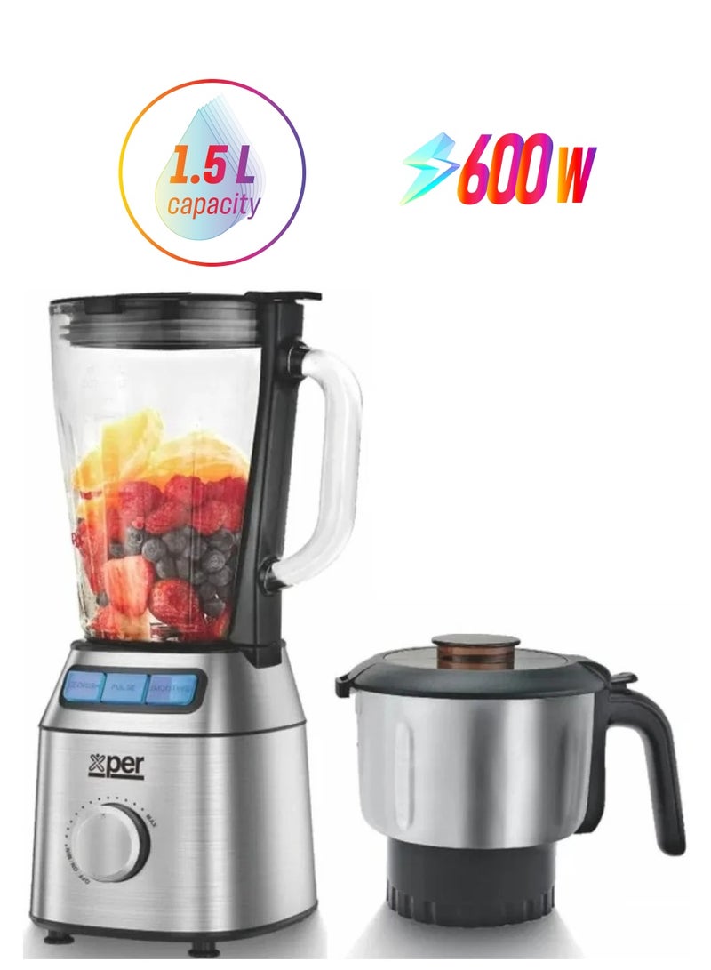 إكسبير خلاط بقوة 600 وات ووعاء زجاجي سعة 1.5 لتر ومطحنة فولاذية XPTB-600GS - Image 1