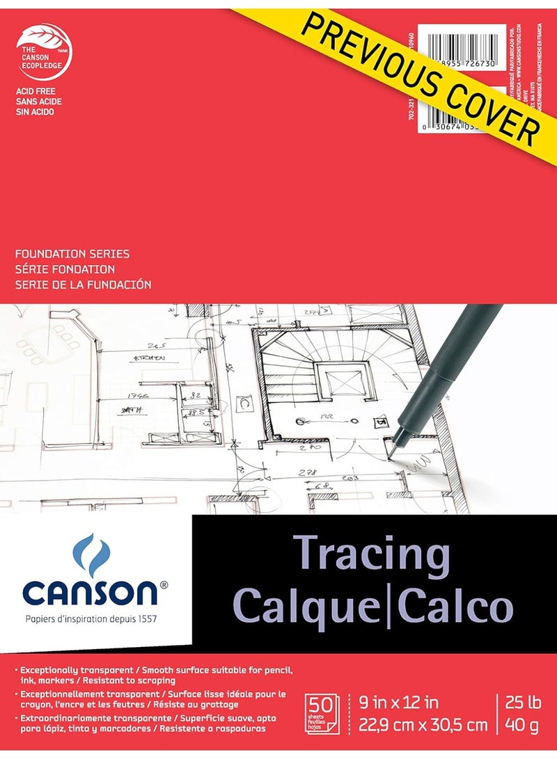 Canson Foundation Tracing Paper Pad For Ink, Pencil And Markers, Fold Over, 25 Pound 9" X 12" 100510960 - Image 2