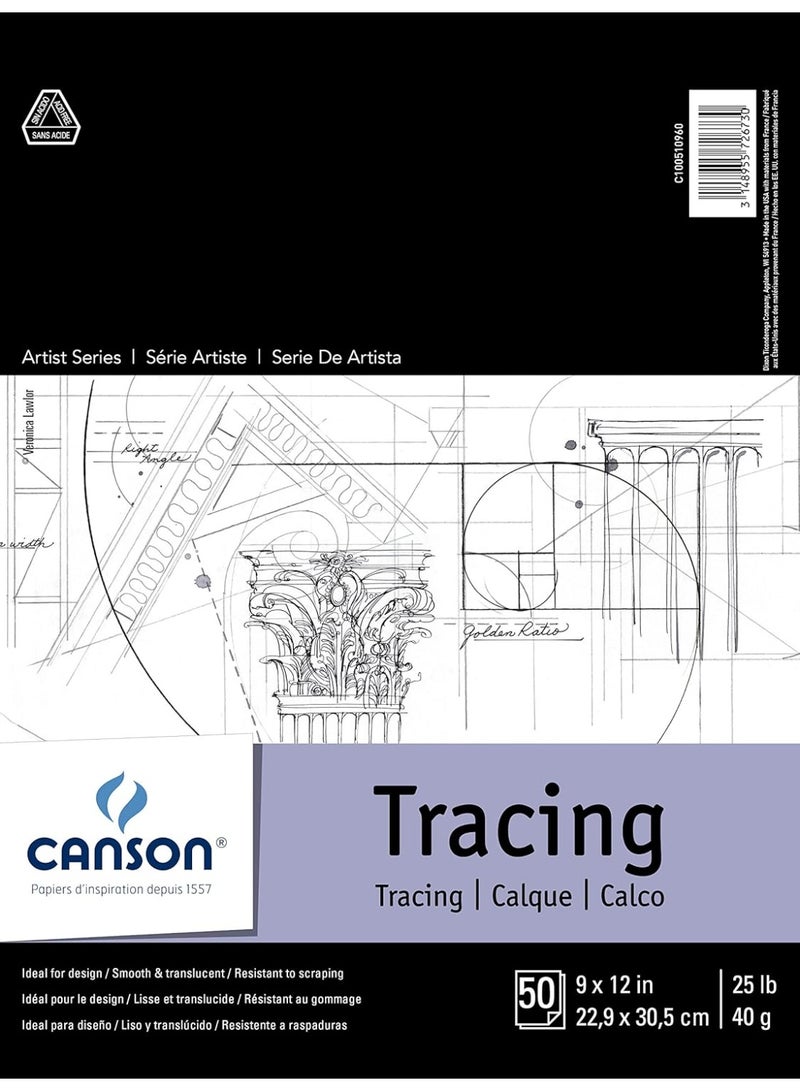 Canson Foundation Tracing Paper Pad For Ink, Pencil And Markers, Fold Over, 25 Pound 9" X 12" 100510960 - Image 1