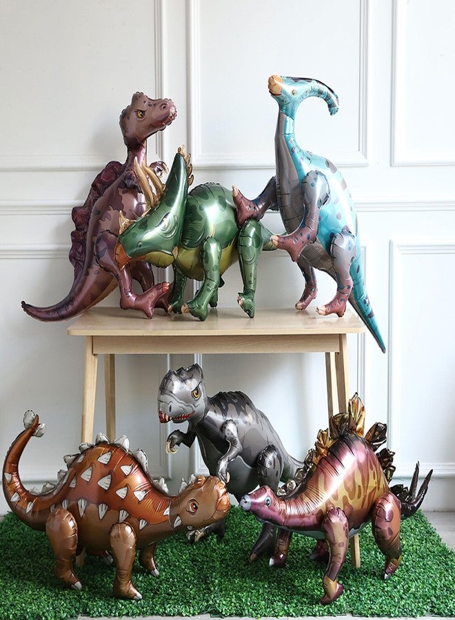 بالونار مجموعة بالونات ديناصورات مكونة من 6 قطع، مقاس 40 بوصة، مصنوعة من مادة المايلر ثلاثية الأبعاد، عملاقة، قابلة للنفخ، تتحرك وتقف من تلقاء نفسها، مناسبة لحفلات أعياد الميلاد في الحدائق والغابة، هدايا، دعائم تصوير (ملونة) - Image 2