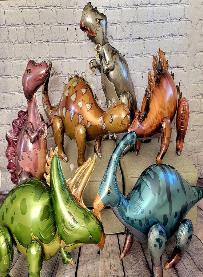 بالونار مجموعة بالونات ديناصورات مكونة من 6 قطع، مقاس 40 بوصة، مصنوعة من مادة المايلر ثلاثية الأبعاد، عملاقة، قابلة للنفخ، تتحرك وتقف من تلقاء نفسها، مناسبة لحفلات أعياد الميلاد في الحدائق والغابة، هدايا، دعائم تصوير (ملونة) - Image 1