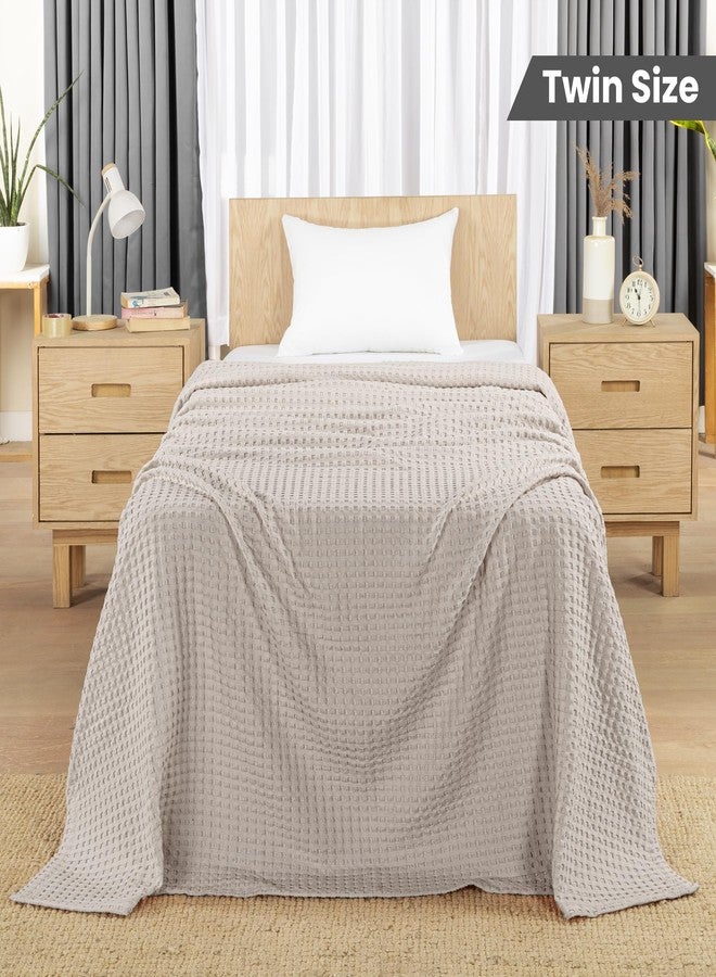 Utopia Bedding Khaki 100% Cotton Waffle Blanket 300 GSM [Twin - 90x72 Inch] Soft Lightweight Breathable Bed Blanket for All Season - Image 2
