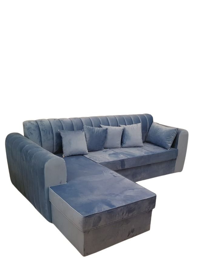 Maharat Al Bahar L Shape Velvat Sofa Set 4 Seater with Cushion Grey 250X80X80 - Image 1