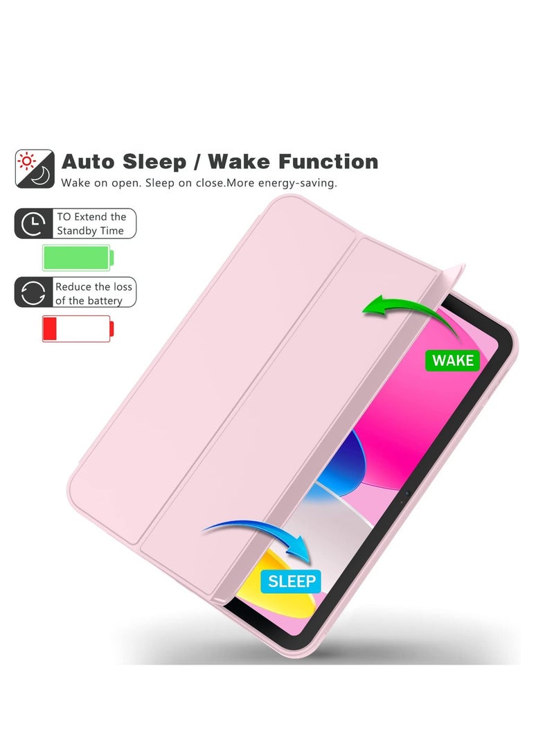 جراب أي باد سمارت 2025/for ip 10th 10.9 2022 مع خاصية الاستيقاظ و السكون التلقائي حماية فائقة مع مكان مخصص للقلم يصلح ستاند للايباد  للمشاهدة الأفلام بلون وردي - Image 4