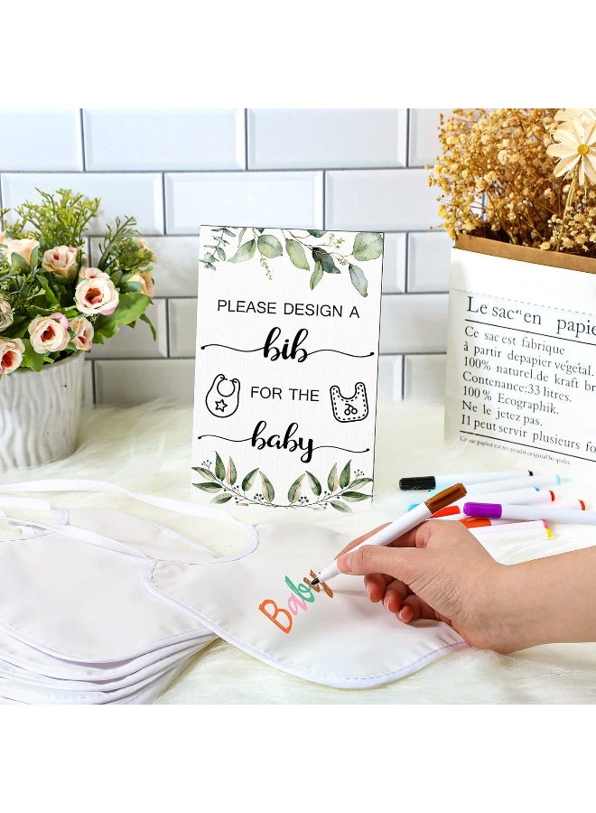 Roowest 26 Pcs Baby Bibs and Game Set Baby Shower Game Sign 15 White Feeder Bibs 10 Fabric Markers for Gender Reveal  - Image 5